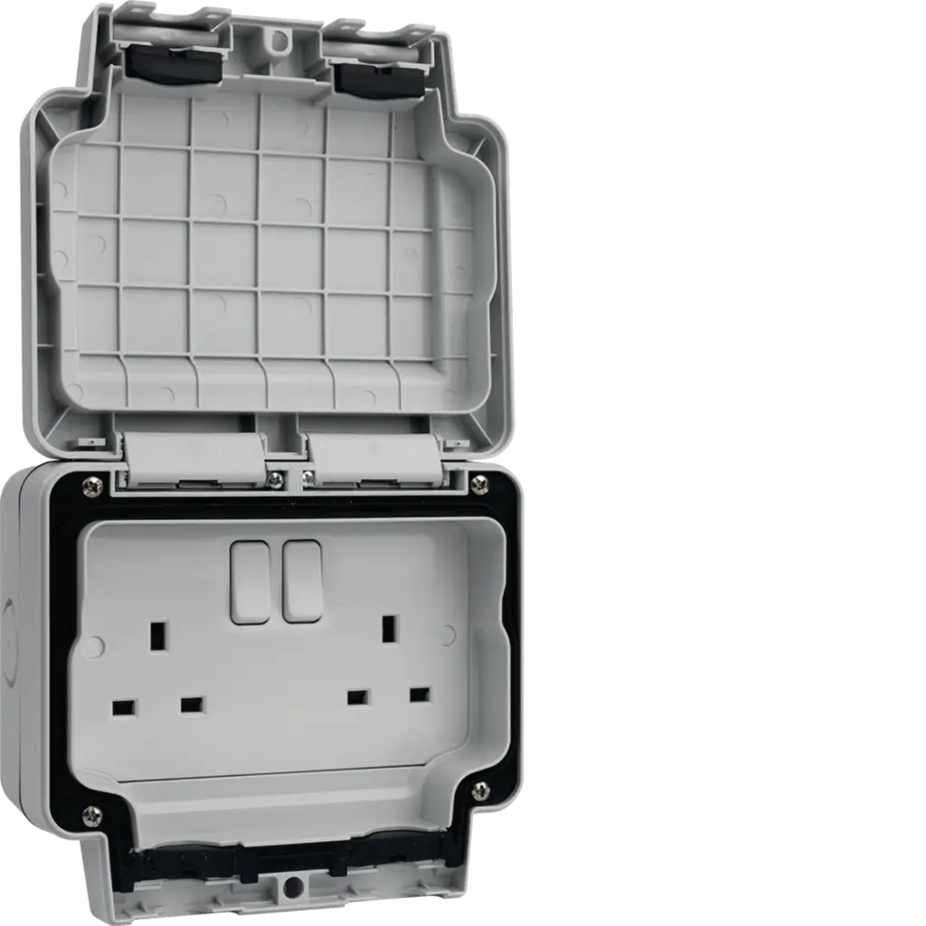 [WH66H] Switch Socket Double 13A Hager WeatherProof WXPSS82 (IP66)