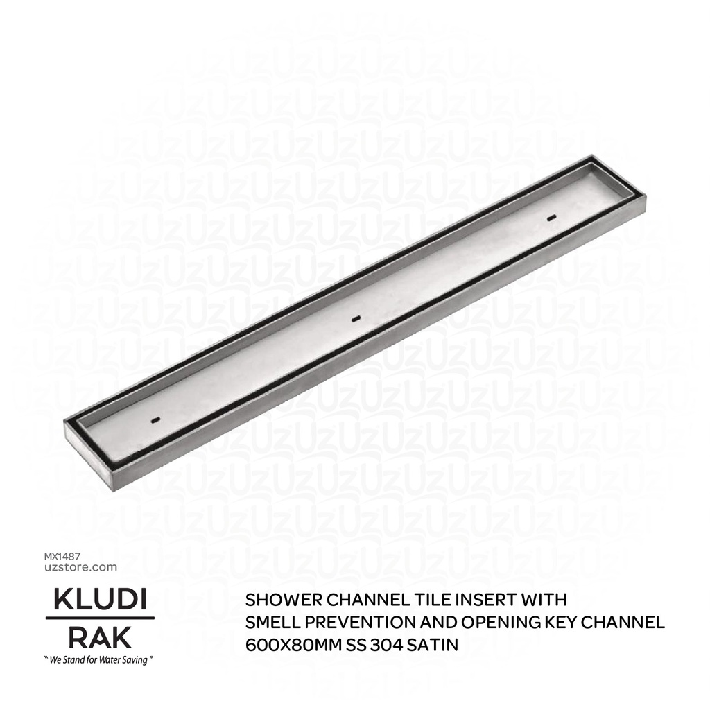[MX1487] KLUDI RAK Floor Drain Shower Channel Tile Insert with Smell Prevention and Opening Key Channel, 600 x 80 mm SS304 Satin Finish  RAK90721 