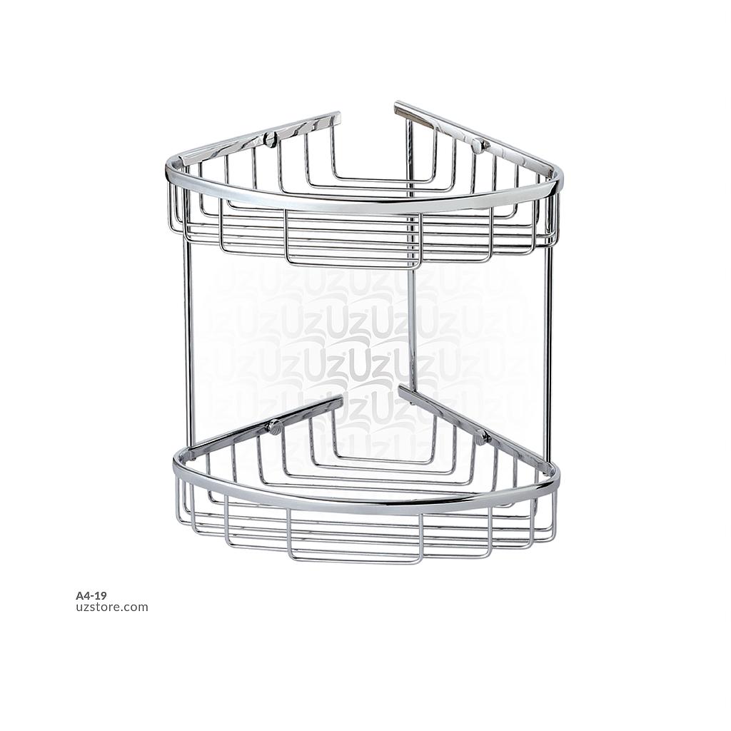 Chromed 2 Tiers corner basket 21x21x27cm Brass &amp;  Stainless Steel