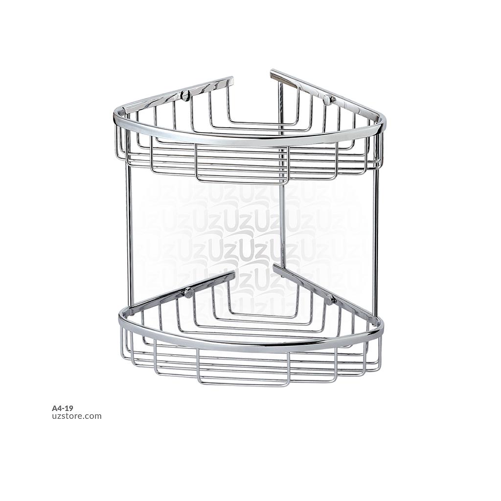 Chromed 2 Tiers corner basket 21x21x27cm Brass &  Stainless Steel