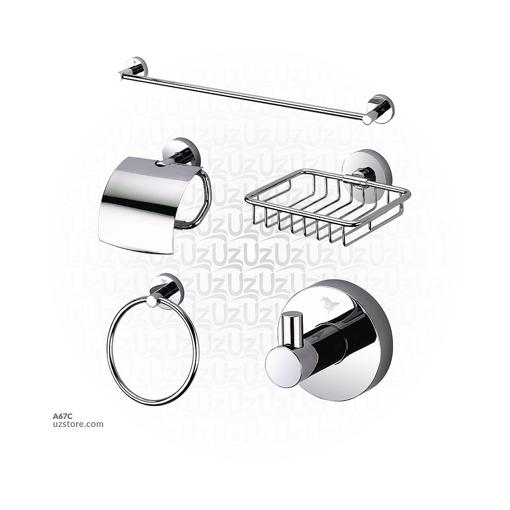 HD Chrome Brass & stainless steel aac Set 5 pcs (Towel bar, Towel ring, Hook , Soap basket, Paper holder) 