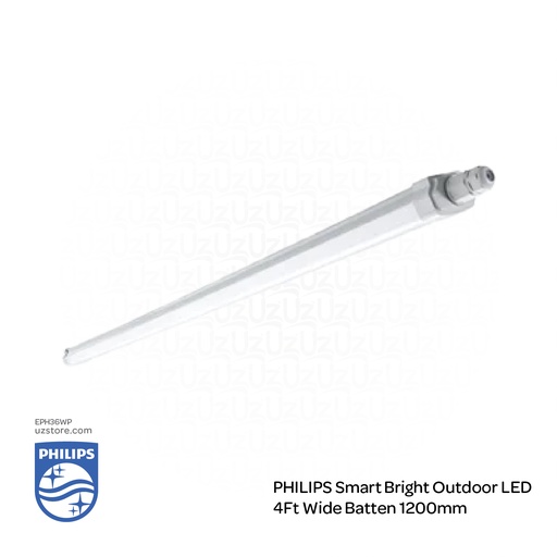 PHILIPS Smart Bright Outdoor LED 4Ft Wide Batten 220-240V IP65 1200mm WT068C CW LED36 L1200 PSU , 6500K Cool DayLight 911401881480
