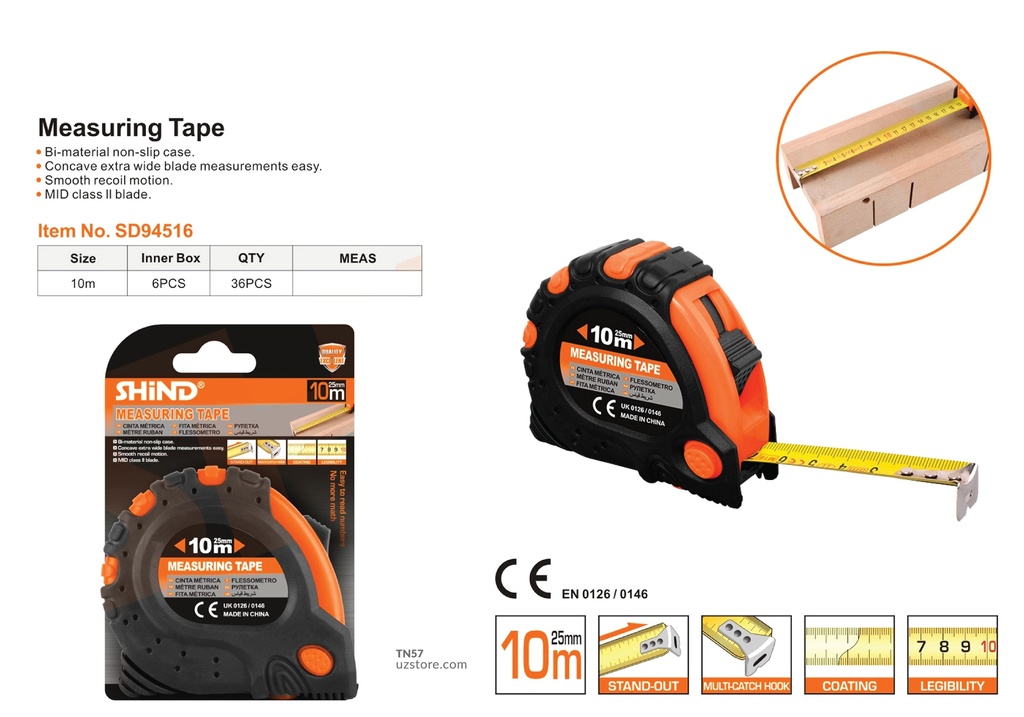 Shind - 10 meters 25mm leather tape measure 94516