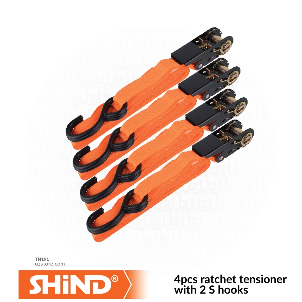 Shind - 4pcs ratchet tensioner with 2 S hooks 25m*5m 37546