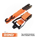Shind - 1pc ratchet tensioner with 2 double J hooks 38mm*6m 37547