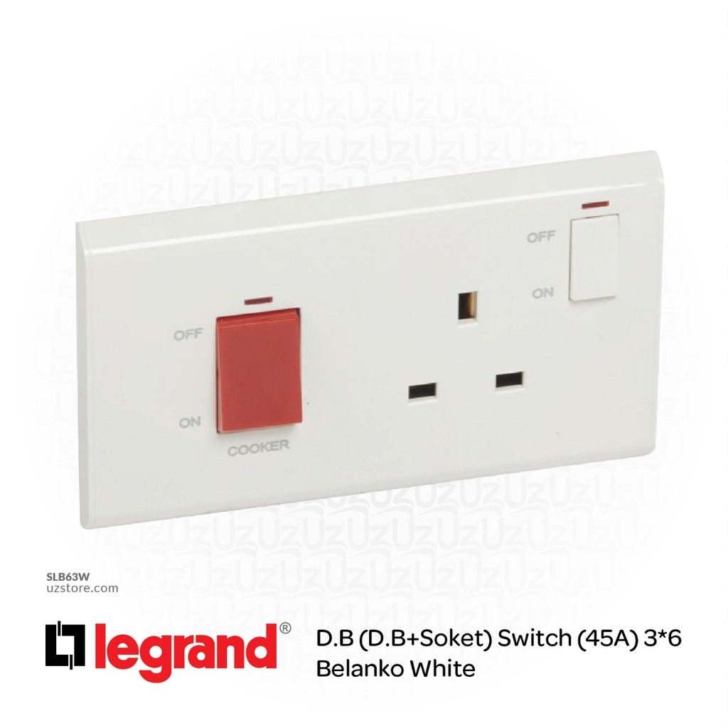 D.B (D.B+Soket) Switch (45A) 3*6 Legrand Belanko White