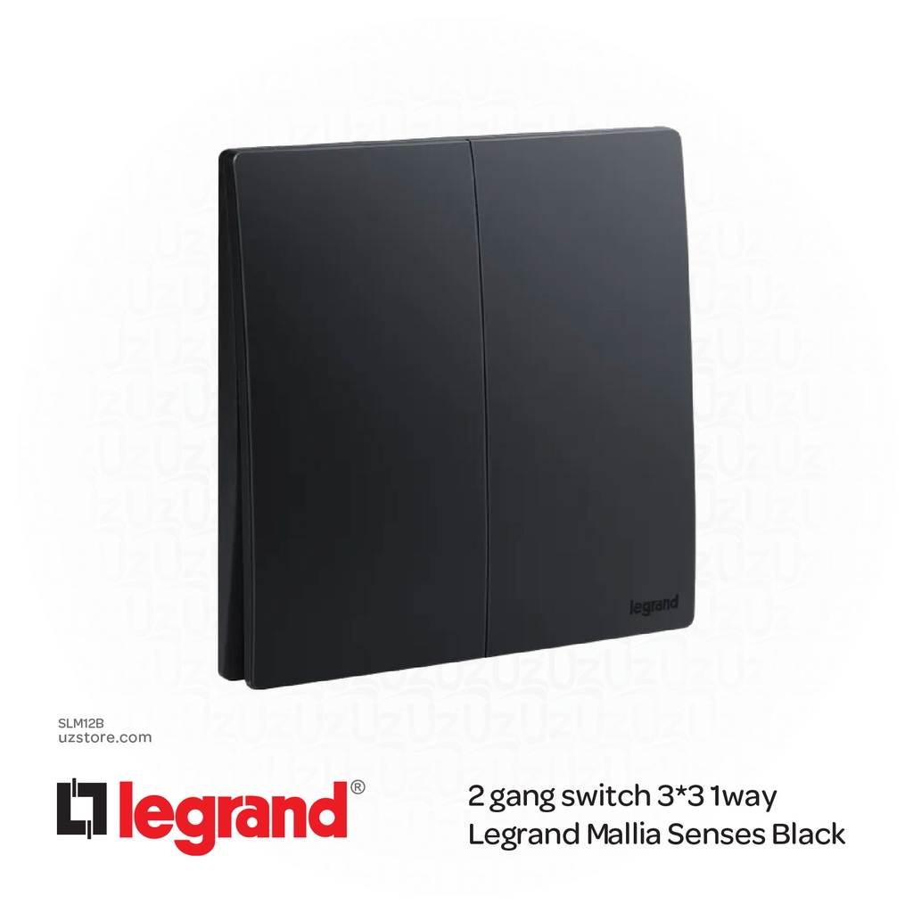 2 gang switch 3*3 1way Legrand Mallia Black (281002MB)