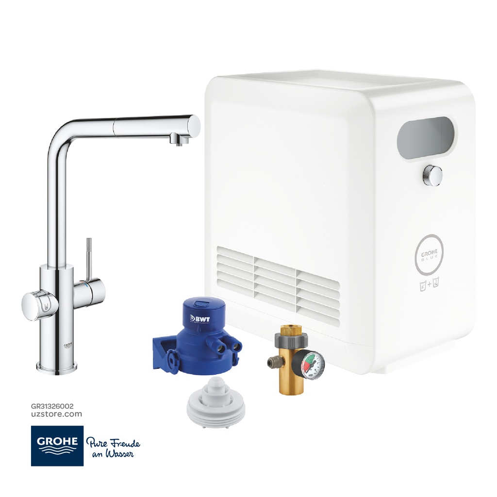 GROHE GROHE Blue Professional L-spout kit with pull-out mousseur , 31326002 , chrome