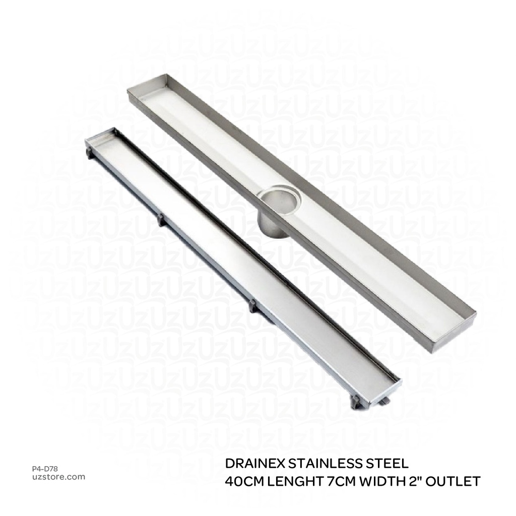 Drainex Stainless Steel 316 Linear Floor Drain 40cm lenght 7cm width 2" outlet Tile Model PA-S36-RSD-40x7-2C
