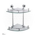 Chrome Corner Double Glass shelf 27x27x40cm Brass & stainless steel CD9225