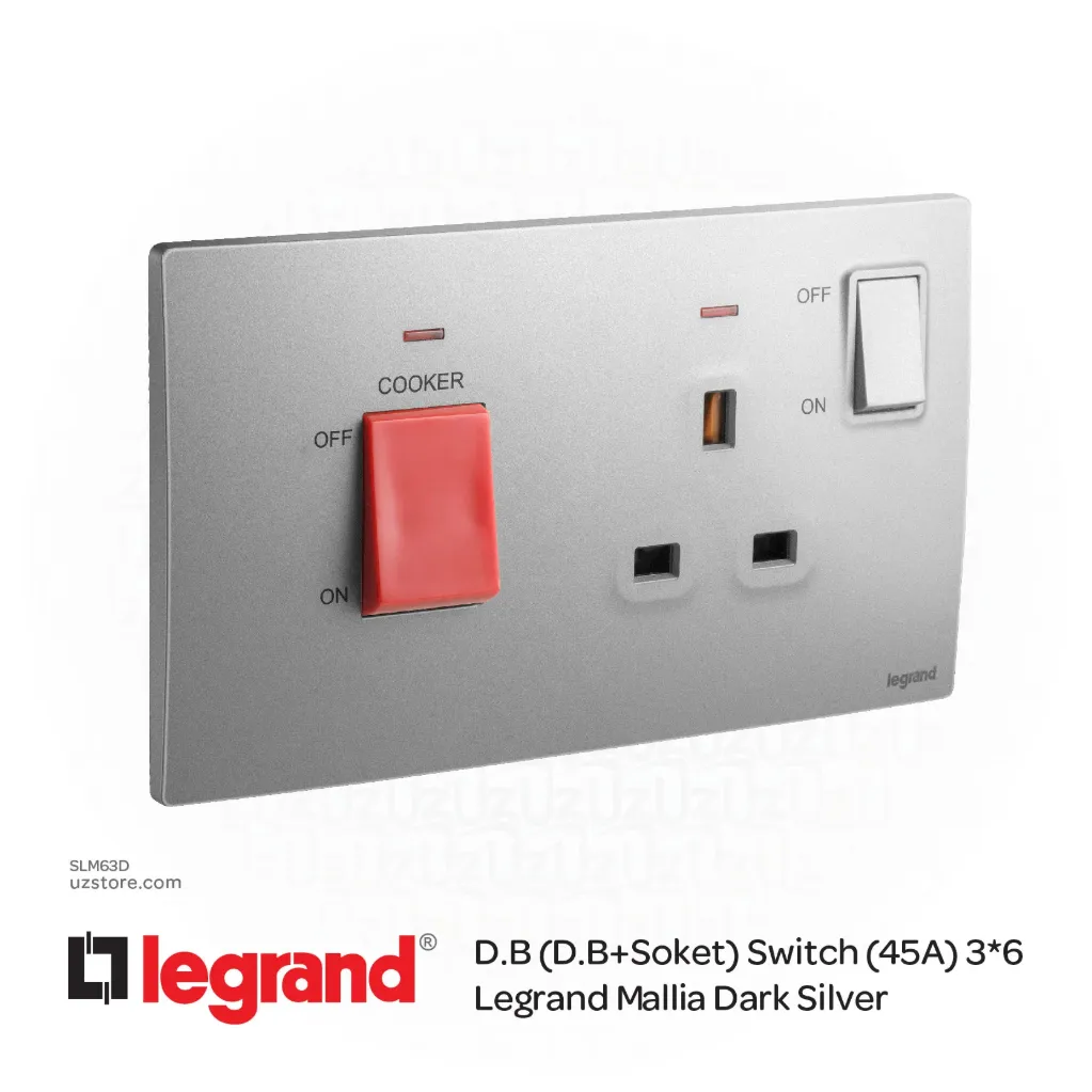 D.B (D.B+Soket) Switch (45A) 3*6 Legrand Mallia Dark Silver