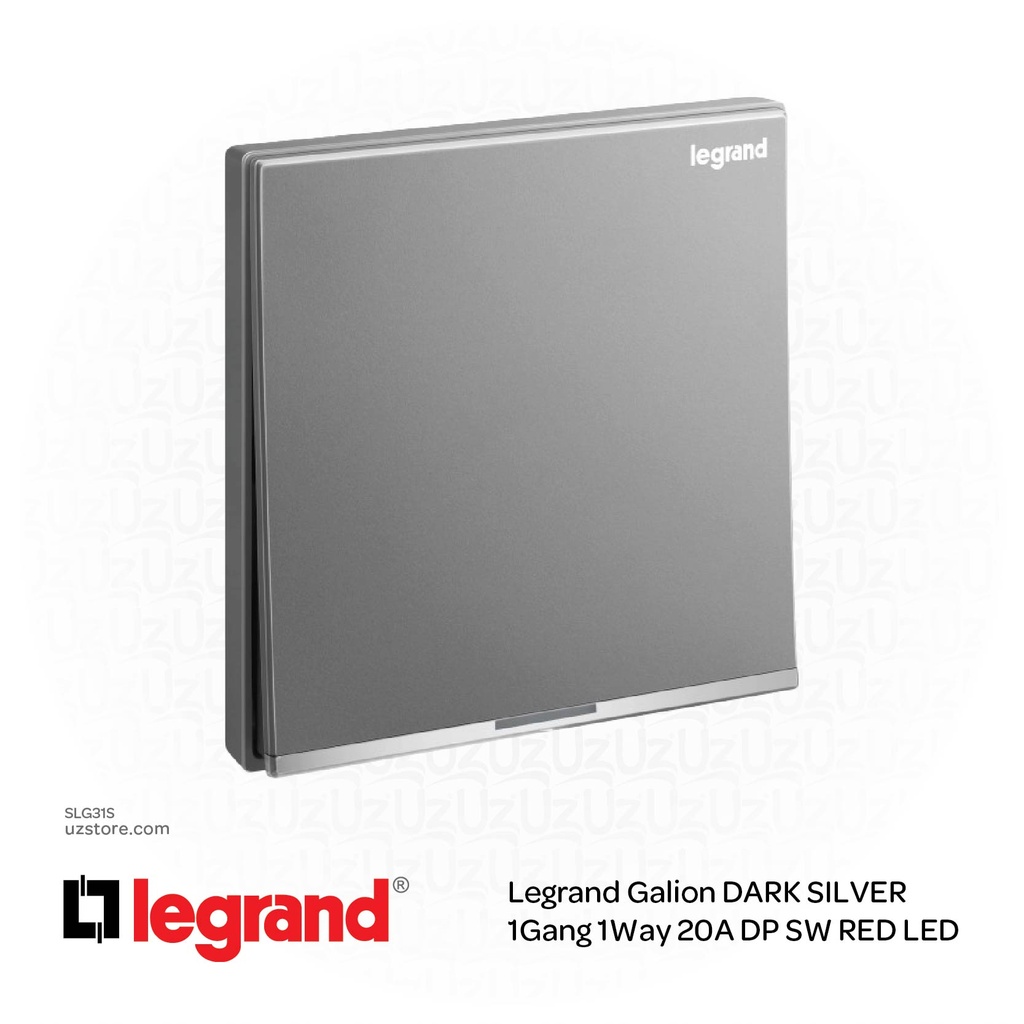 مفتاح كهربائي ليجراند جاليون فضي داكن   1Gang 1Way 20A DP SW RED LED