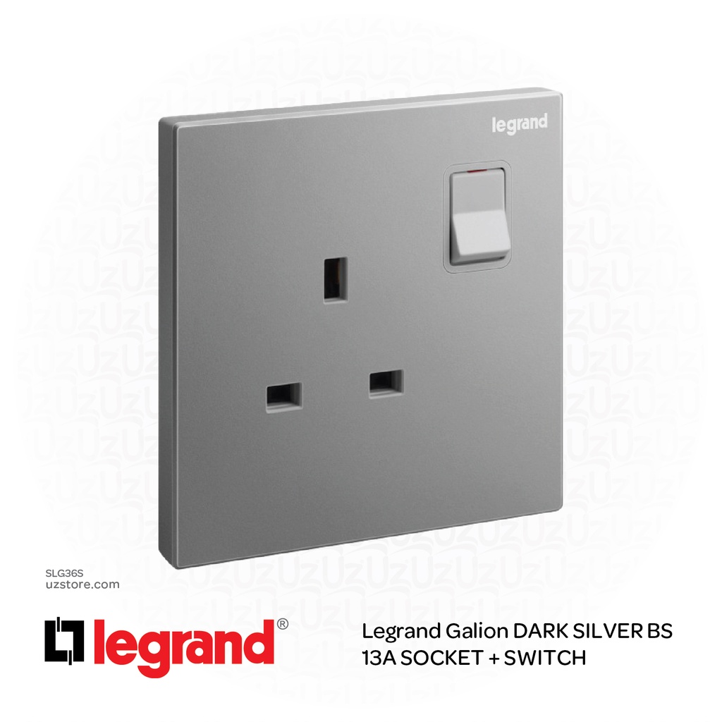 مفتاح ساكت كهربائي ليجراند جاليون فضي داكن  BS 13A SOCKET + 