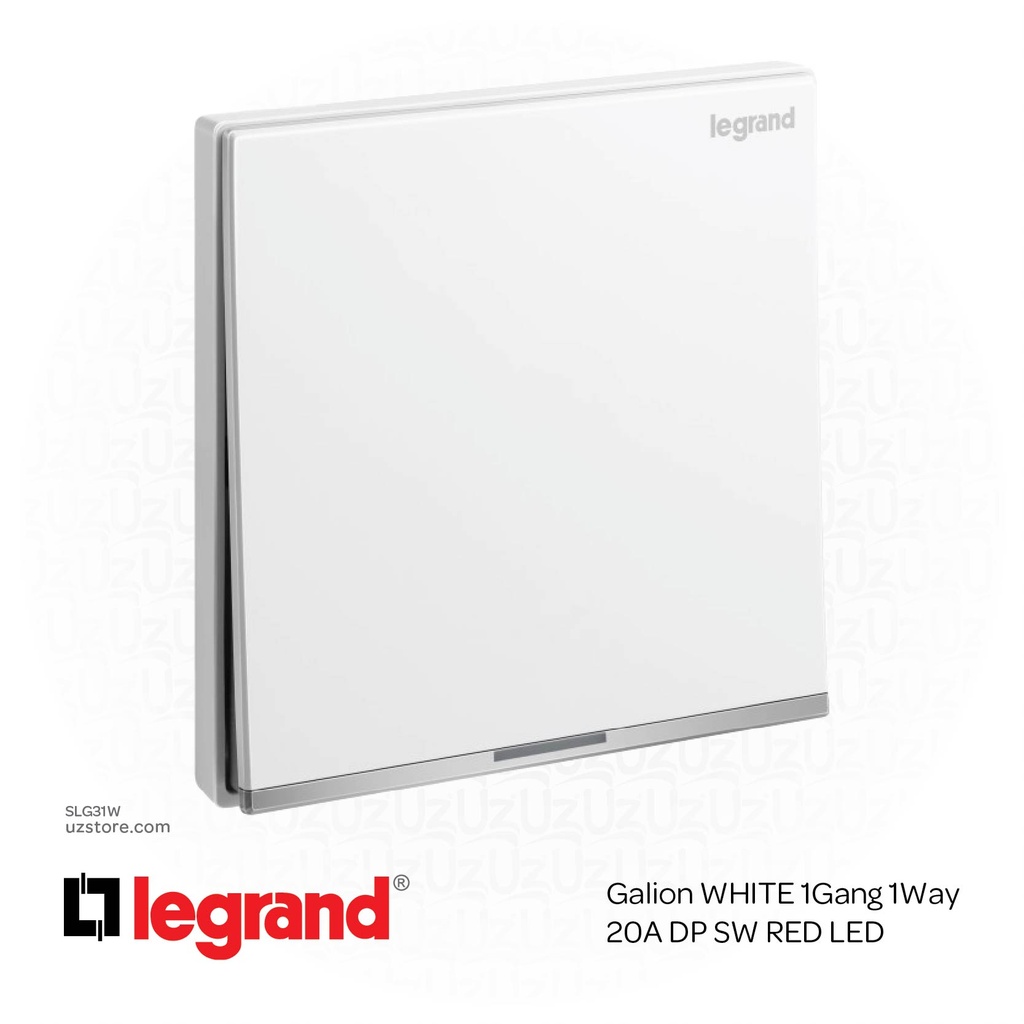 Legrand Galion WHITE 1Gang 1Way 20A DP SW RED LED
