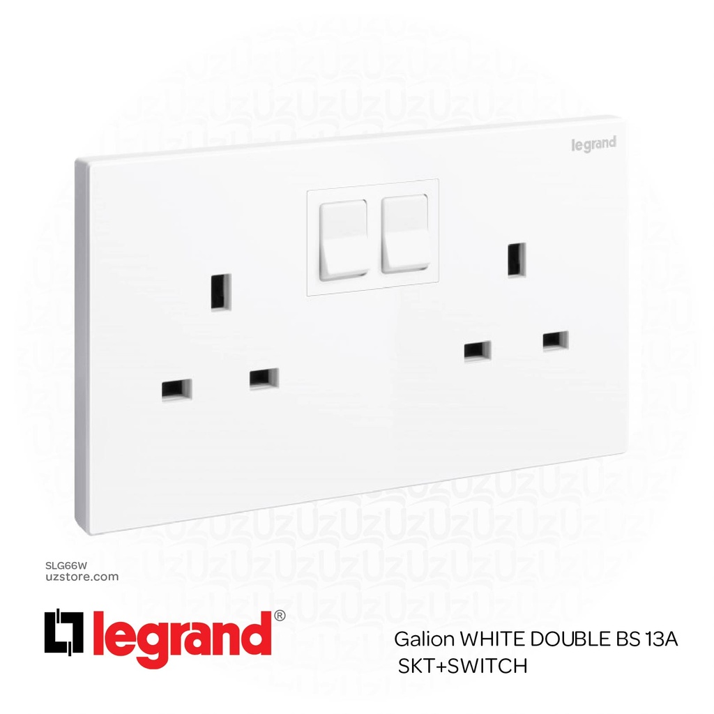 [SLG66W] مفتاح ساكت كهربائي مزدوج ليجراند جاليون أبيض   DOUBLE BS 13A SKT+