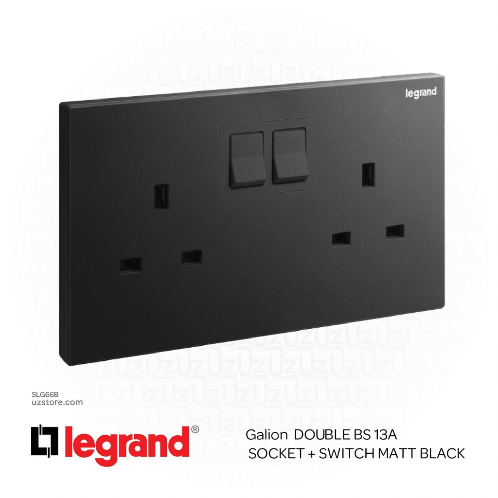Legrand Galion MATT BLACK DOUBLE BS 13A SKT+SWITCH