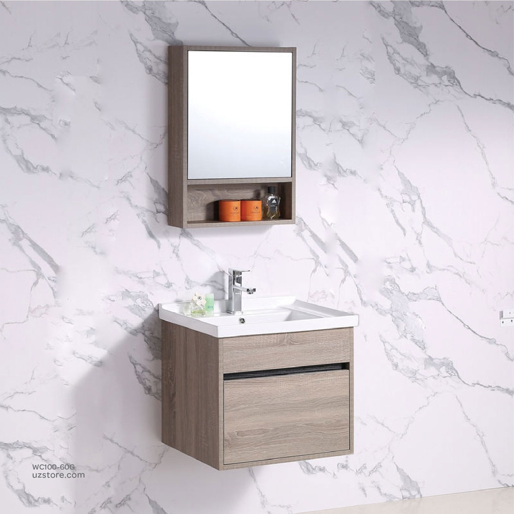 Wash Basin With Cabinet & Mirror with shelf 60 CM Grey
