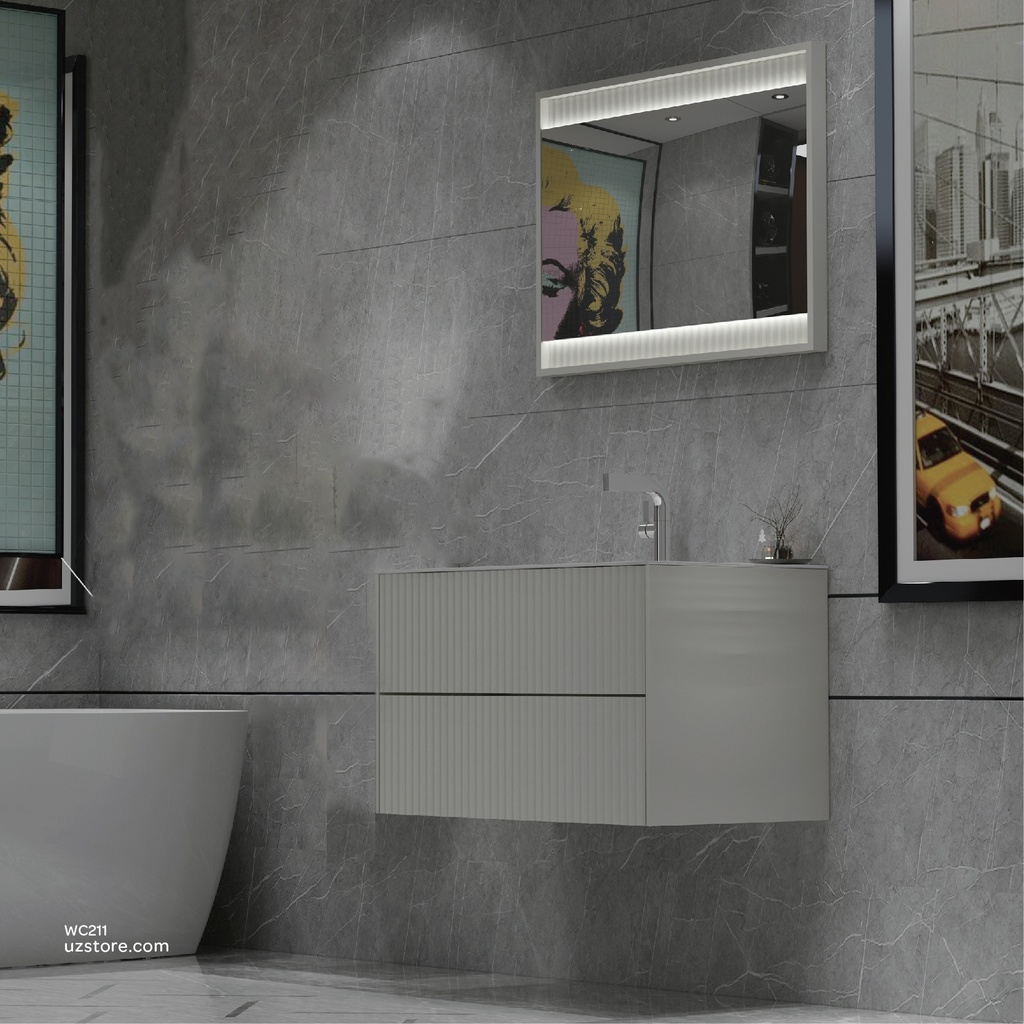 Polymarble WashBasin With Polywood and MDF Cabinet and LED Mirror  KZA-2111080 800*480*500