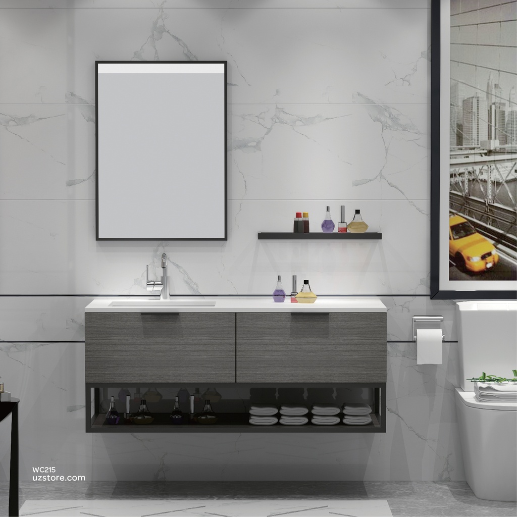 [WC215] WashBasin with Polywood Cabinet, Led Mirror, and Tempered Glass Shelf  KZA-2020120 1200*500*540