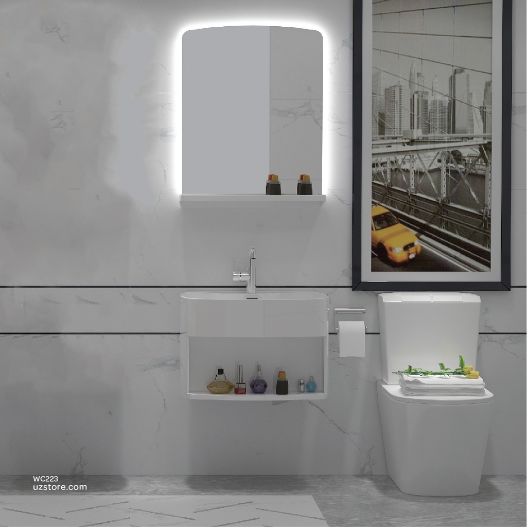 PolyMarble WashBasin, Led Mirror and Shelf KZA-2180060 600*450*400