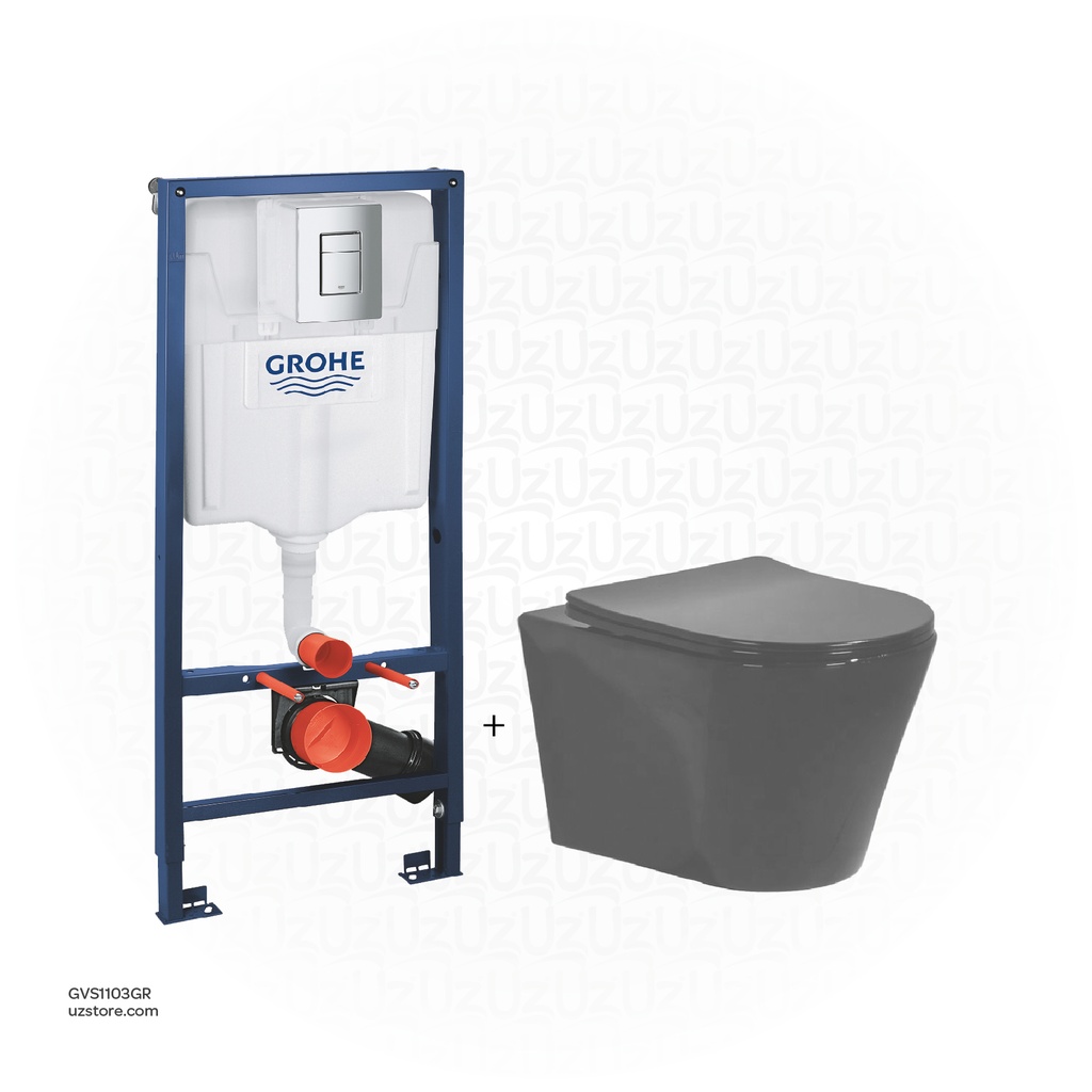 مجموعة مرحاض معلق مخفي GR103 ( خزان جروهي + مرحاض فلافو رمادي  )