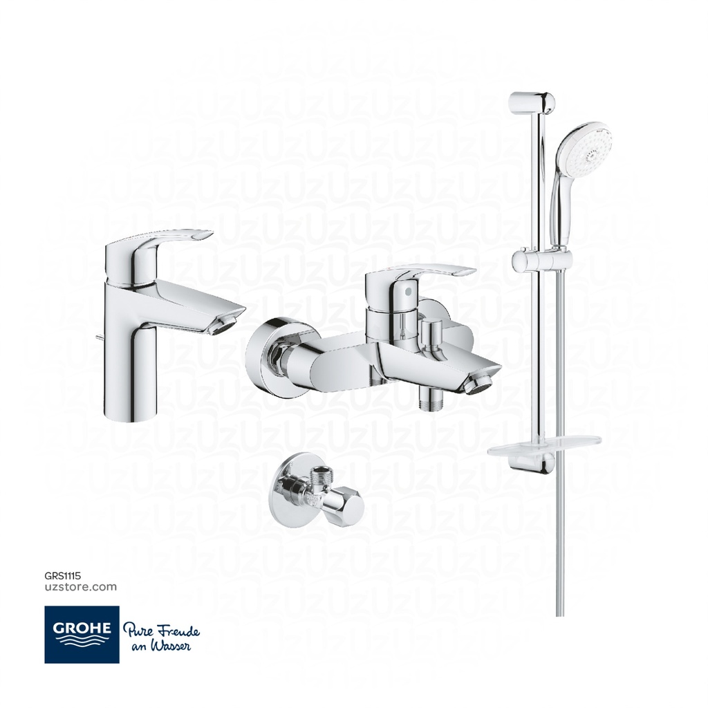 GROHE Bundle 115 (Eurosmart  New Shower Mixer + Shower Kit + Eurosmart new Wahbasin Mixer + Angle Valve (