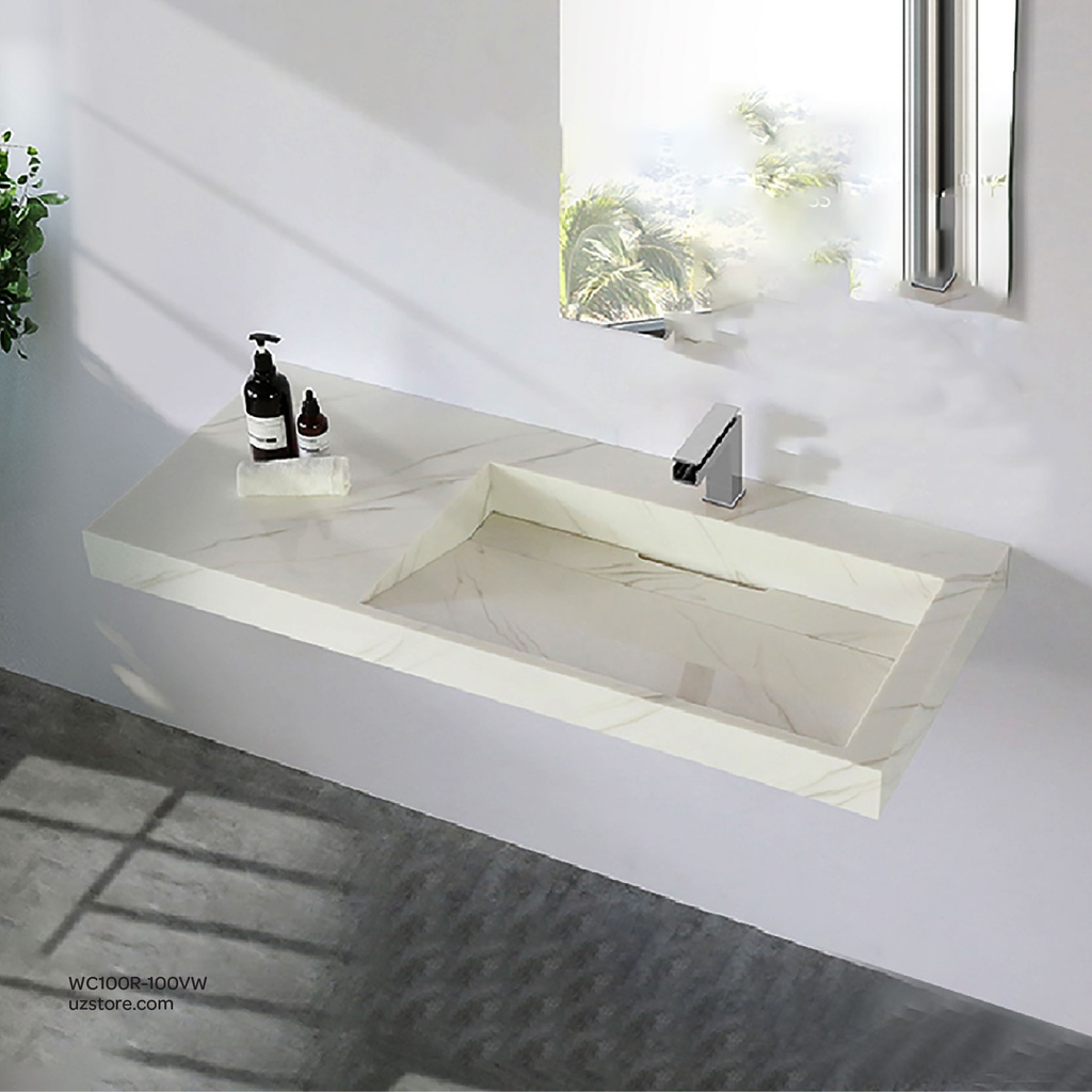 Sintered stone basin Sink on Right side 100S-R  Volakas white  100x50x13cm