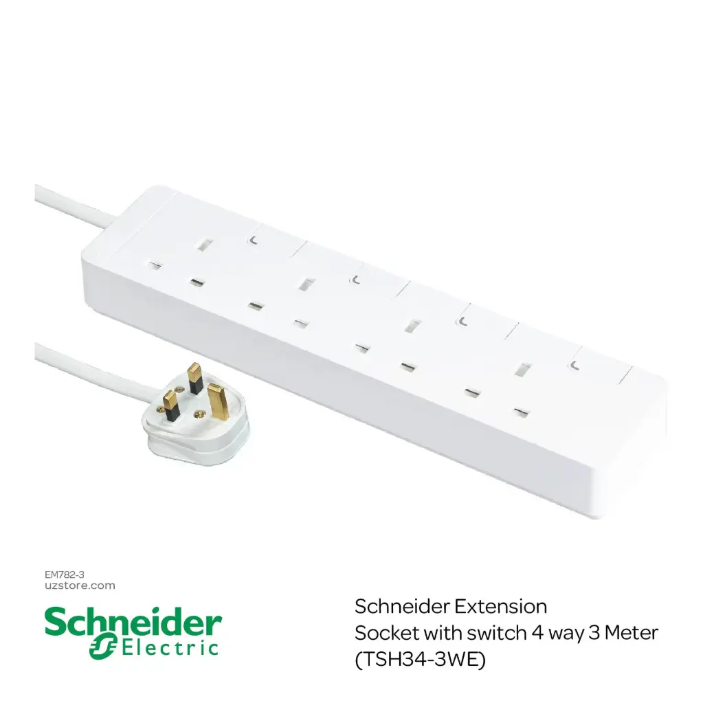 Schneider Extension Socket with switch 4 way 3 Meter (TSH34-3WE)