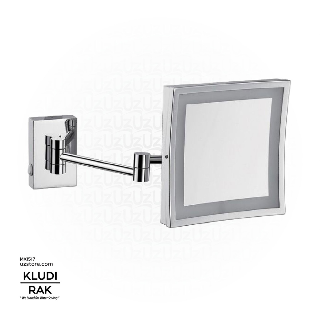 KLUDI RAK Cosmetic Square Mirror with LED Magnifying Multiple,
 3 Brass Chrome Plated RAK90941