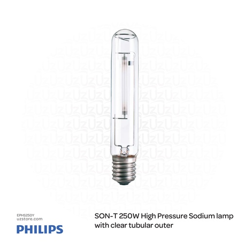 [EPHS250Y] Philips SON-T 250W E E40 1SL/12 High Pressure Sodium lamp with clear tubular outer bulb 928492409291