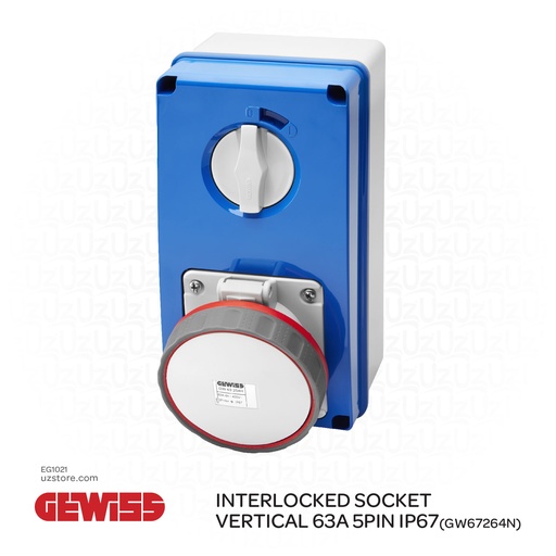[EG1021] GEWISS Interlocked Socket Vertical 63A 5PIN IP67(GW67264N)