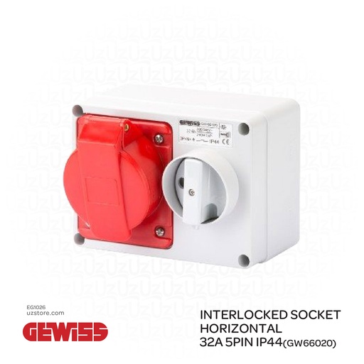 [EG1026] GEWISS Interlocked Socket Horizontal 32A 5PIN IP44(GW66020)