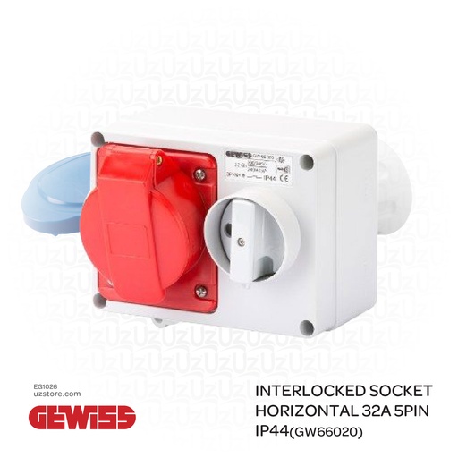 [EG1038] Gewiss 32A 3pin 230v Industrial Socket IP44 (GW62015H)