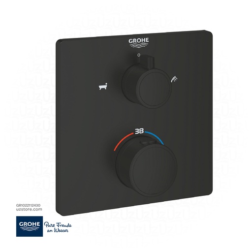 [GR1022112430] GROHE Grohtherm Safety bath tub mixer for 2 outlets with integrated shut off/diverter valve , 1022112430 , matt black