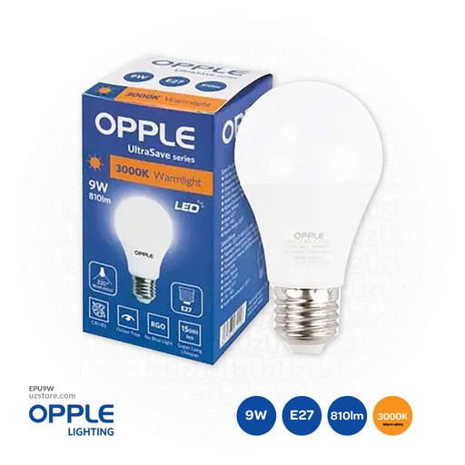 [EPU9W] OPPLE LED Lamp UltraSave series US A60 E27 9W 3000K CT DZ Warm white 800008021600