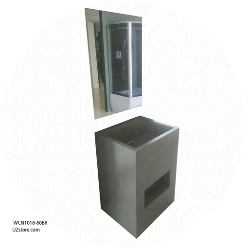 [WCN1018-60Br] Floor Standing Rock Slate Wash Basin, LED Mirror, Brownish Color,Cabinet Size 600*500*850, Mirror Size 50*60, 2006-H009