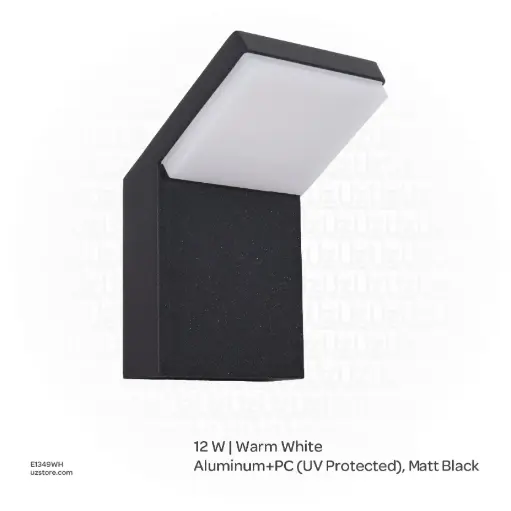 [E1349WH] Outdoor LED light, Matt Black, 12W, 3000-3500K, Die casting aluminum+PC(anti UV), SMD, 100*106*160MM, SH-W0483