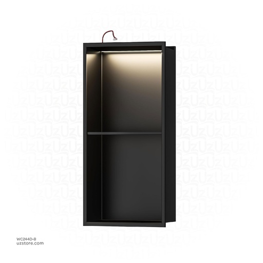 [WC244D-B] Matt Black Stainless steel Double Niche wall with light  , B2023B-LED-L