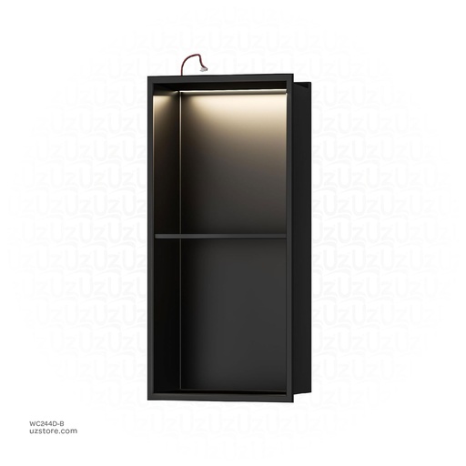 [WC244D-B] Matte Black Stainless steel Double Niche wall with light  , B2023B-LED-L
