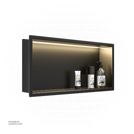 [WC245B-60] Matt Black Stainless steel Single Niche walls with light  , B1021B-LED