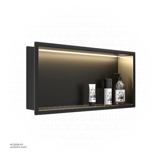 [WC245B-60] Matte Black Stainless steel Single Niche walls with light  , B1021B-LED