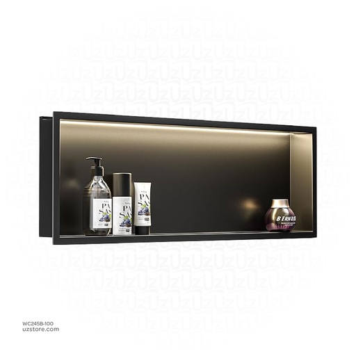 [WC245B-100] Matte Black Stainless steel Single Niche walls with light  , B10021B-LED