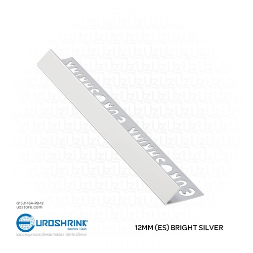 [G15U145A-PB-12] UROSHRINK Spain Tile Corner Steel Trim 145A-PB-12 Plata Brillo 12MM (ES) Bright Silver