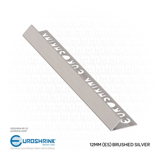 [G15U145A-PC-12] UROSHRINK Spain Tile Corner Steel Trim 145A-PC-12 Plata Cepillado 12MM (ES) Brushed Silver