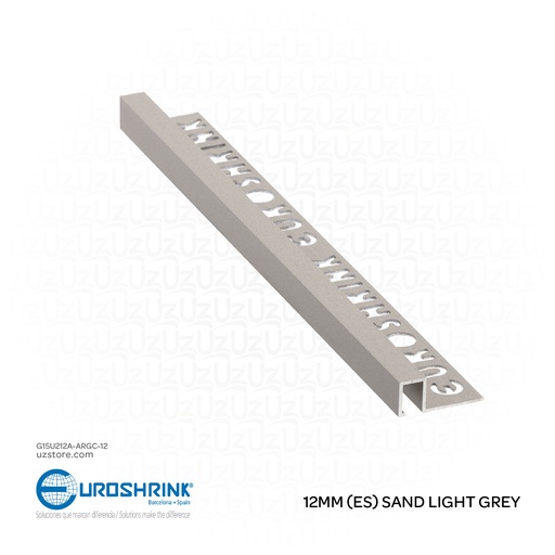 [G15U212A-ARGC-12] UROSHRINK Spain Tile Corner Steel Trim 212A-ARGC-12 Arena Claro 12MM (ES) Sand Light Grey