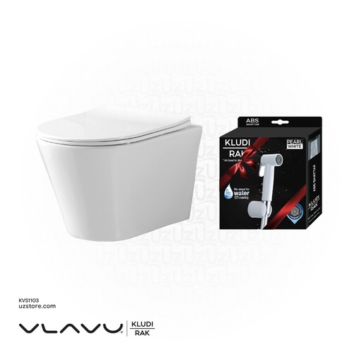 [KVS1103] Vlavu wall-hung toilet  White Rimless dual-flush ,1103 UF seat cover  540x360x325mm + Kludi rak white shattaf 