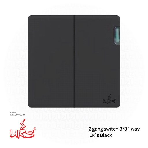 [SU12B] 2 gang switch 3*3 1way UK`s BKV1541 Black