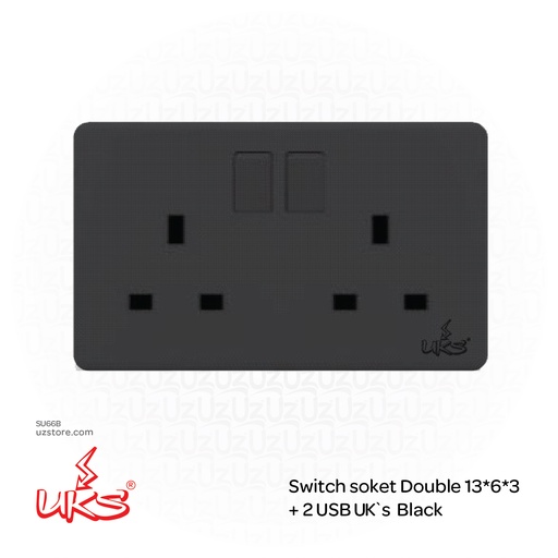 [SU66B] Switch soket Double 13*6*3 UK`s BKV1522DP Black