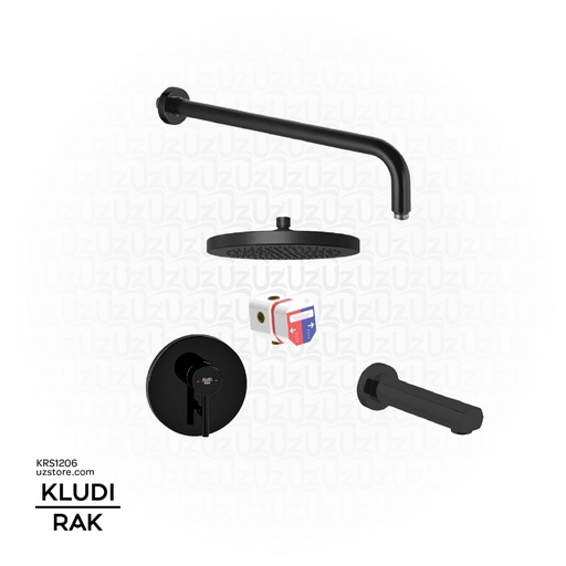 [KRS1206] KLUDI RAK Concealed Black Shower Bundle 205 (Concealed mixer 2 ways + Bath and shower mixer + Shower arm 40 cm + head shower + bath spout ) 