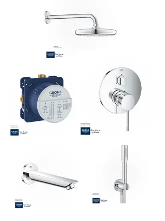 [GRS1526] GROHE Concealed Shower Bundle 526 (GROHE Essence 3-Mixer +Tempesta 210 Head  +BauCosmopolitan Bath spout+  Euphoria Cosmopolitan Stick Wall holder set) 